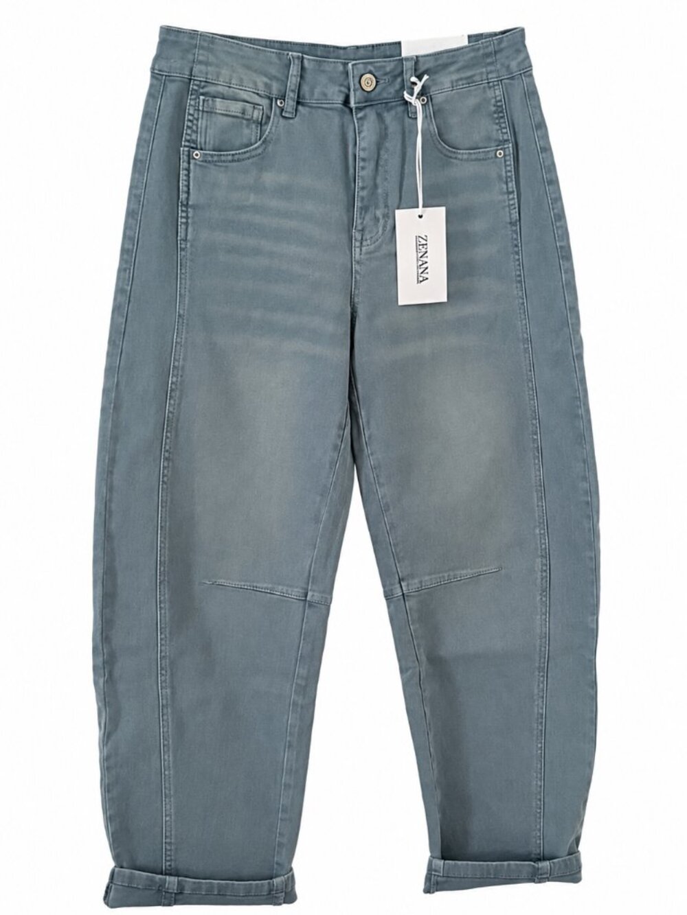 NWT Zenana Barrel Leg Stretch Denim Jeans Ash Blue High Rise Cuffed Wide Leg - Picture 4 of 8